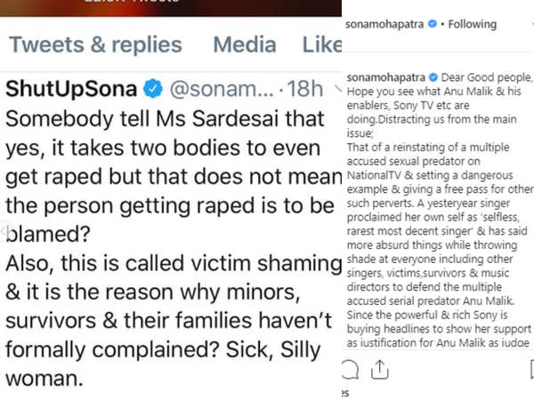 Sona Mohapatra Hits Back As Hema Sardesai Supports Metoo Accused Anu Malik Calls Her A Sick