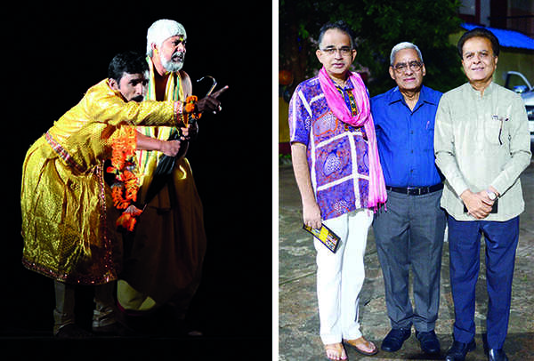 (L) A scene from the play (R) Pravin Shekhar, Naresh Roy and Subhash Pandey (BCCL/ Pankaj Singh)