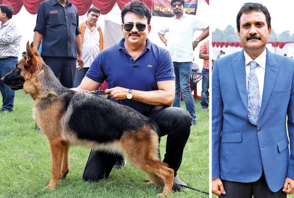 (L) Siddharth Sharma showing off Visa Of Deckburg, a German Shepherd (R) T Preetham (BCCL/ Aditya Yadav)