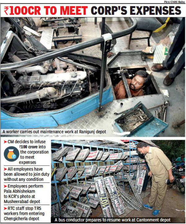 Tsrtc Employees salaries 55 days on, buses in top gear, staff await