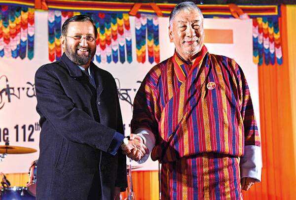 Prakash Javadekar with Major General Vetsop Namgyel, Ambassador, Bhutan