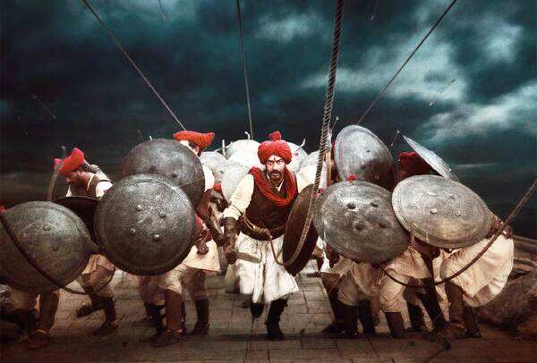 Ajay Devgn in a still from the battle scene of Tanhaji: The Unsung Warrior