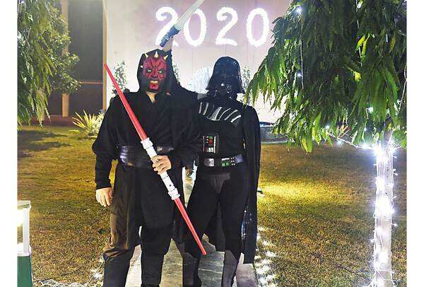 Alexander Feoktistov, Councellor, Russian embassy, and his wife Ksenia Feoktistova dressed as Star Wars’ Darth Vader and Darth Maul
