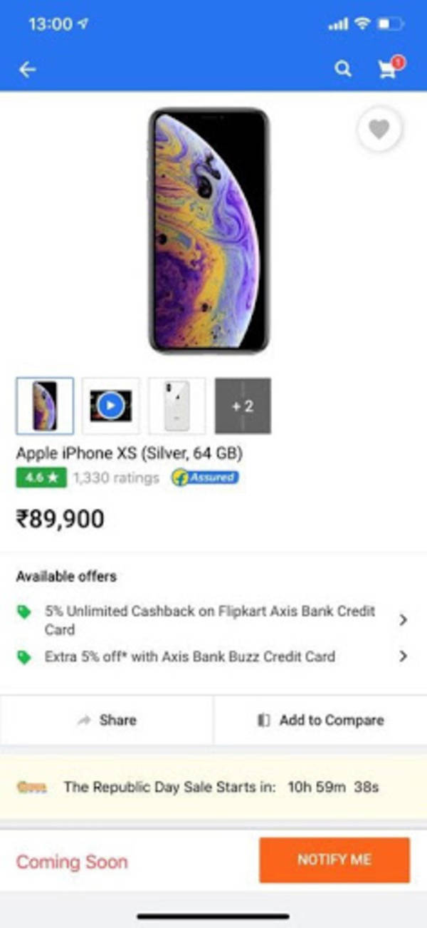 iphone xs 64 flipkart