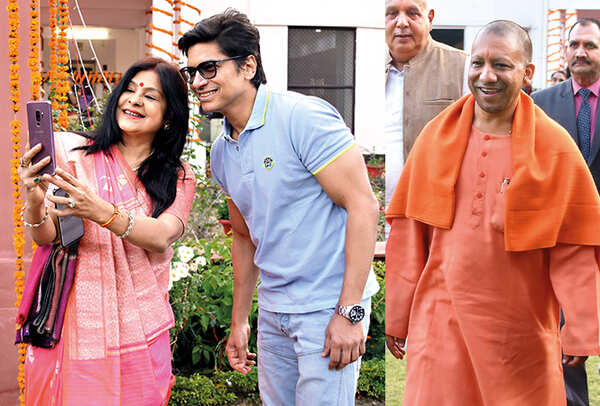 (L) Malini Awasthi and Shaan (R) UP CM Yogi Adityanath (BCCL/ Farhan Ahmad Siddiqui)