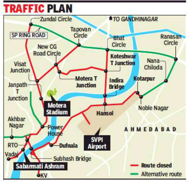 Trump India Visit: 13 Routes Blocked From 8am Till 'namaste Trump 