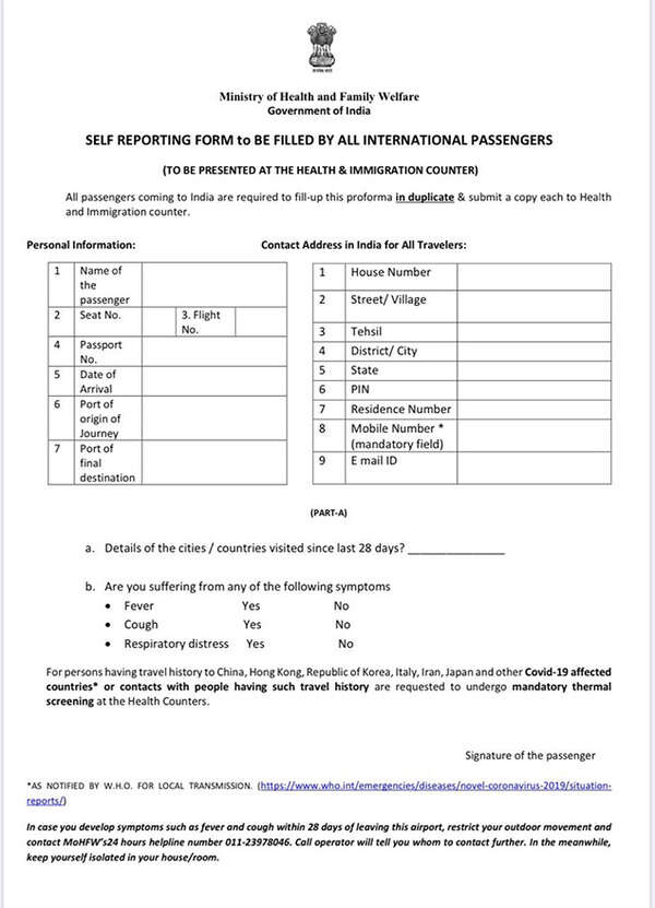 coronavirus-flying-to-india-filled-printout-of-self-declaration-form