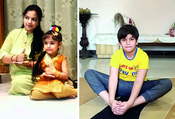 (L) Meenakshi Srivastava with her daughter Amaya (R) Shiv is learning yoga and meditation (BCCL)