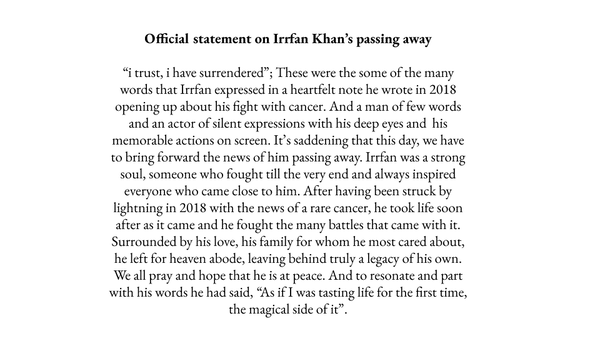 Irrfan Khan passes away