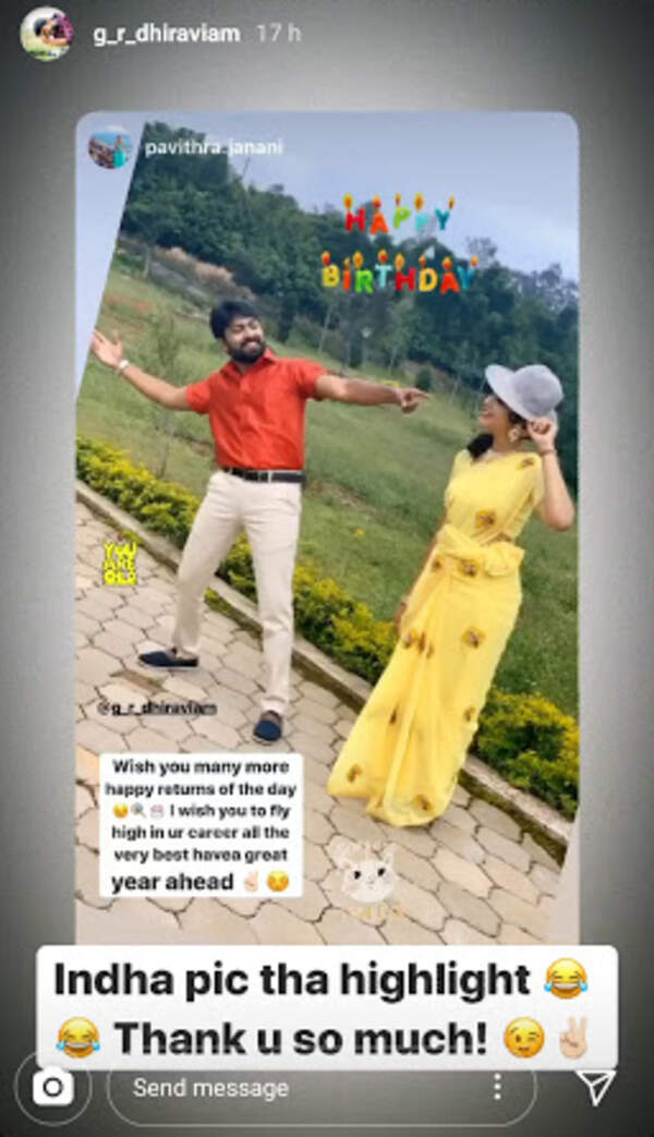 Pavithra Janani wishes Dhiraviam Rajakumaran on his Birthday