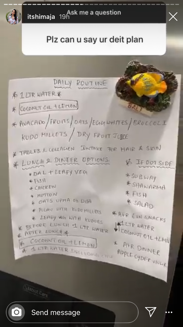 Himaja's diet regime
