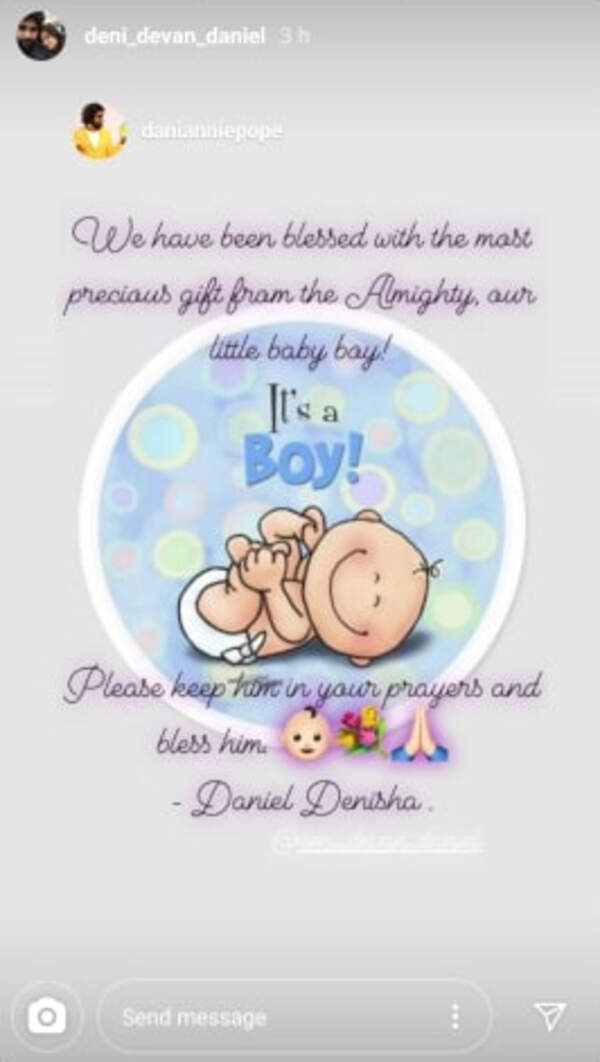 Bigg Boss Tamil 2 fame Daniel Annie Pope - Denisha Sahadevan have become proud parents