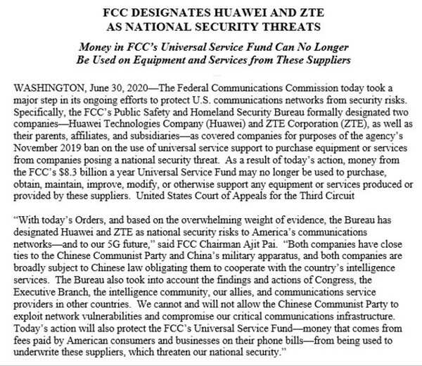 US Huawei security circular
