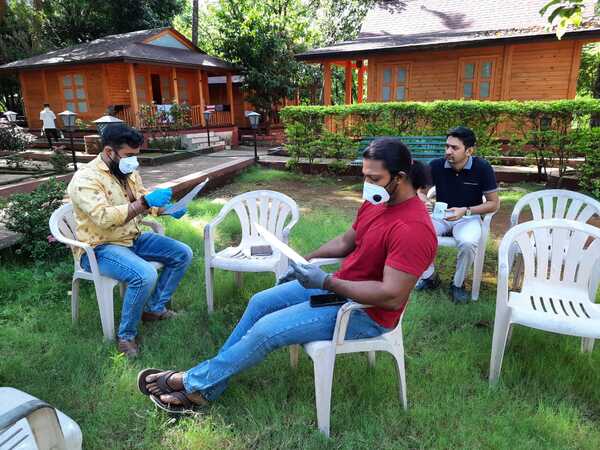 Actor Devdutta Nage preparing for scene at Karjat based resort