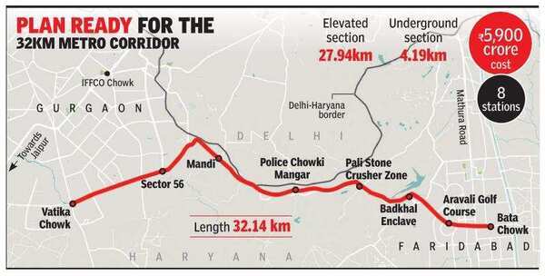 Delhi To Faridabad Metro Map Survey Complete For Gurugram-Faridabad Metro Link | Gurgaon News - Times Of  India