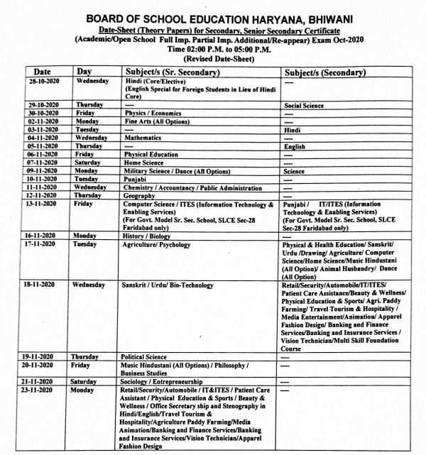 Bseh Compartment Exam Date 2020: Haryana Board compartment exam date ...