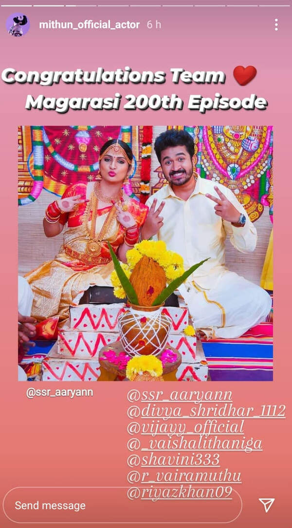 TV show Magarasi crosses 200 episodes; SSR Aaryann, Mithun and Vaishali Thaniga thank fans