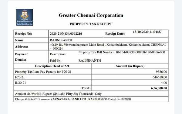 rajinikanth-pays-rs-6-5-lakh-property-tax-to-chennai-corporation-after