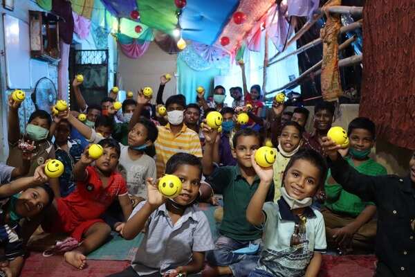 Akash interact with kids.