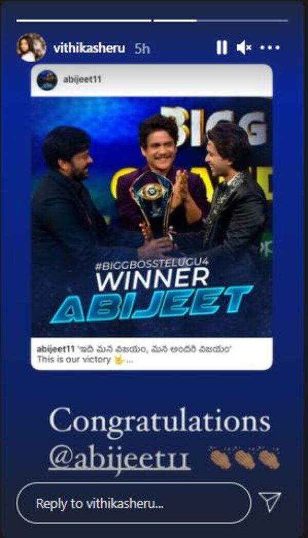 Vithika congratulates Abhijeet