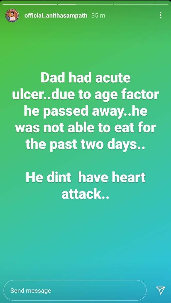 BB Tamil 4's evicted contestant Anitha Sampath’s father R.C. Sampath passes away
