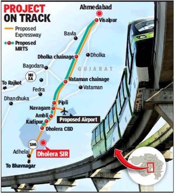 Ahmedabad-Dholera SIR monorail gets green signal.
AHMEDABAD TO DHOLERA MONORAIL ROUT
MONORAIL