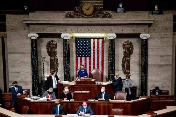 House Speaker Nancy Pelosi speaks as the House comes back into session AFP 635