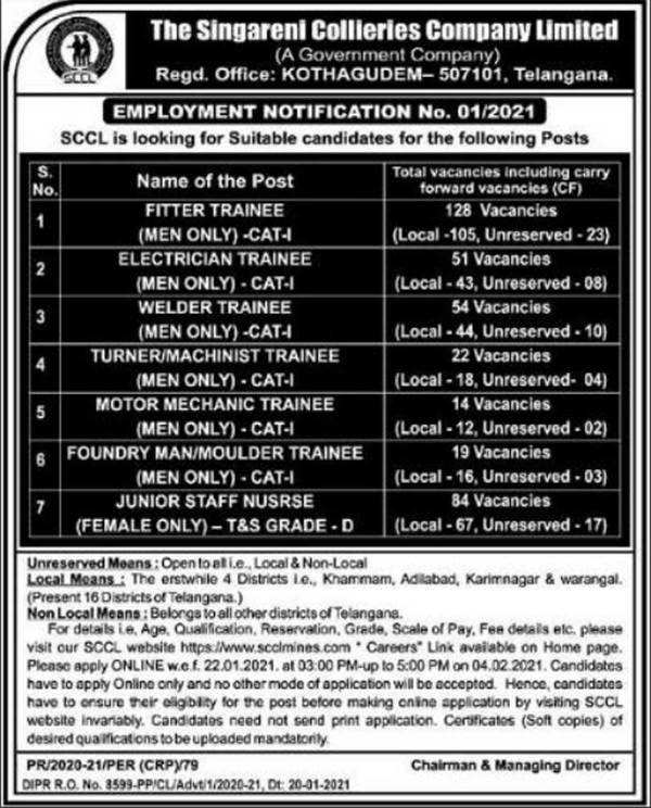 SCCL Recruitment 2021 Notification for 372 posts released, application