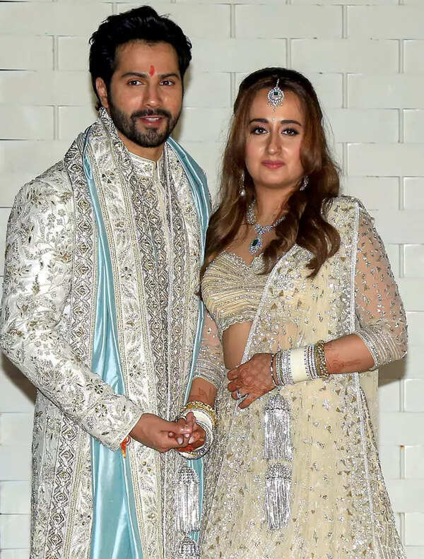 Alibaug: Bollywood actor Varun Dhawan and Natasha Dalal during their wedding cer...