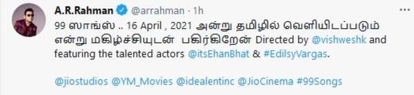 AR Rahman's Tweet