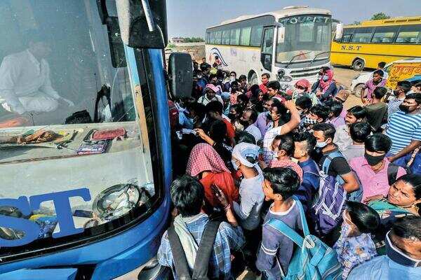 Bus migrants in Gurugram