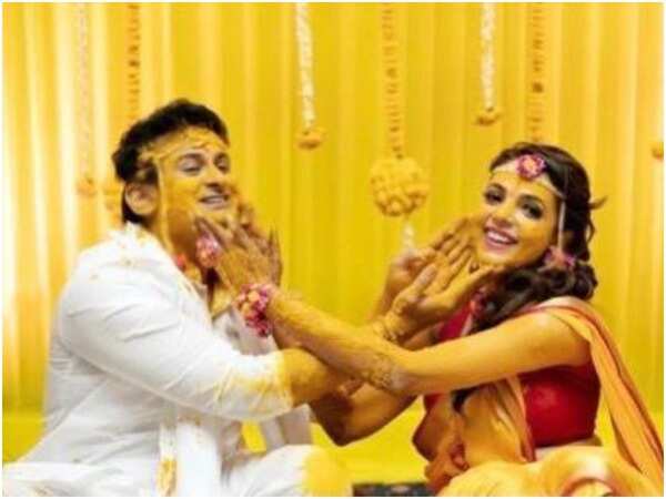 Dr Sanket and Sugandha at their haldi ceremony