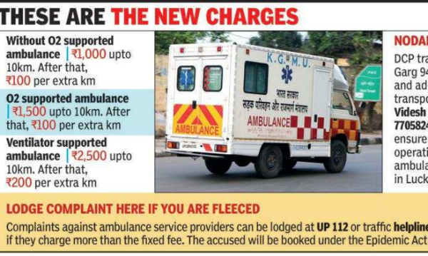 Rates for private ambulances fixed to check overcharging in Lucknow ...