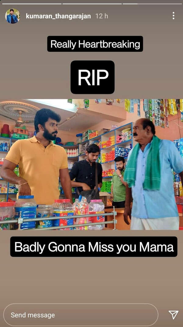 Kumaran Thangarajan of Pandian Stores mourns Nellai Siva's demise