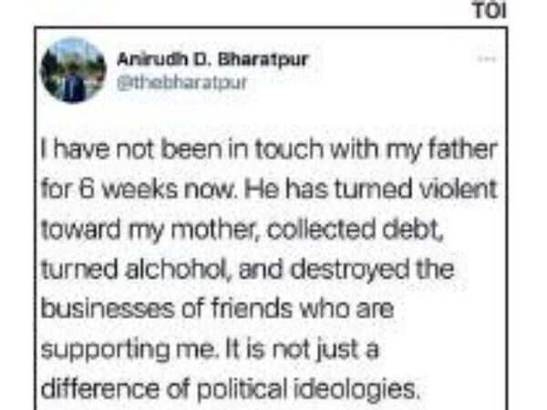 A screenshot of the tweet posted by Anirudh Bharatpur on Monday