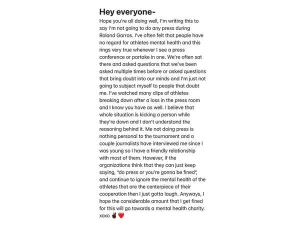 Naomi Osaka statement