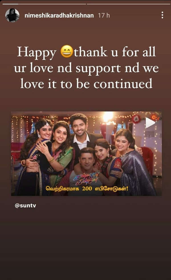 Kannana Kanne crosses 200 episodes; Nimeshika Radhakrishnan thank fans