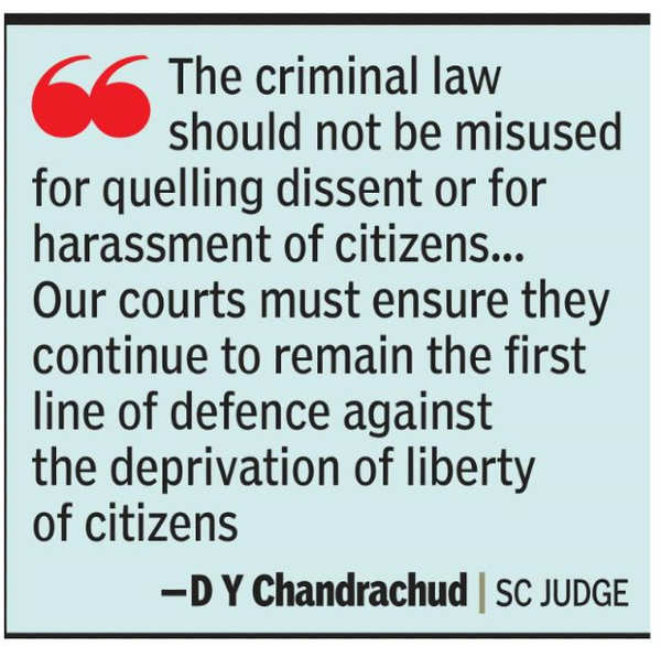 DY Chandrachud Don t use terror law to quell dissent India News Times of India