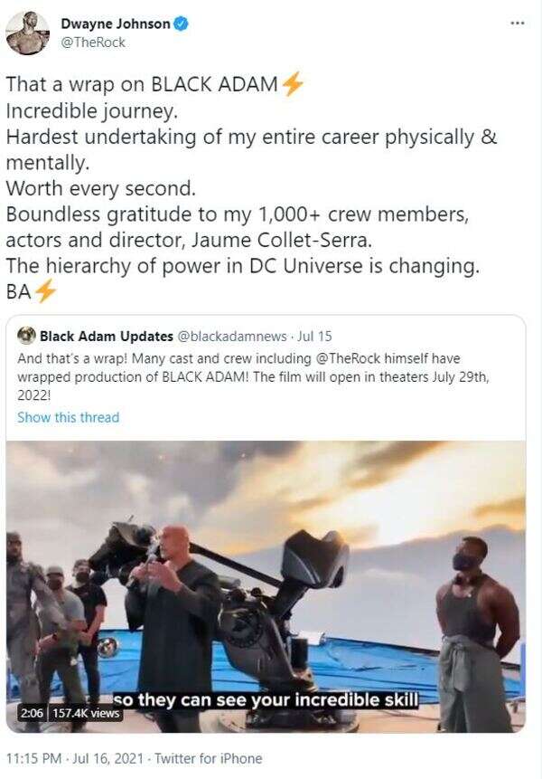 Dwayne Johnson announces shoot wrap-up for 'Black Adam'