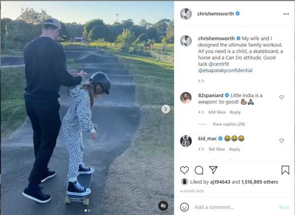 Chris Hemsworth shared videos of family workout