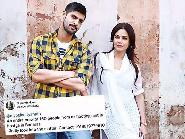 Tanuj Virwani and Meera Chopra shooting for the film in Varanasi