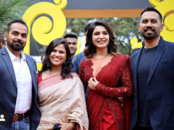 Aparna Purohit, head of India Originals at Amazon Prime, Samantha Ruth Prabhu with Raj Nidimoru and Krishna DK, the creators of the show