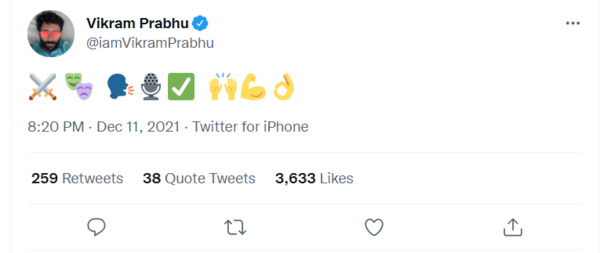 Vikram Prabhu's Tweet