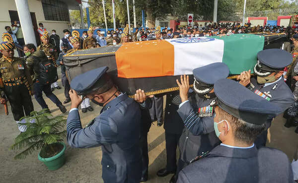 Bhopal: Army personnel carry the mortal remains of Group Captain Varun Singh on ...