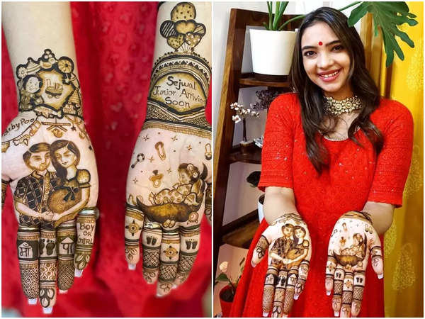 Kumkum Bhagya's Pooja Banerjee gears up for her godh bharai ceremony;  shares pics of mehendi design that reads 'Sejwal Junior Arriving Soon' -  Times of India