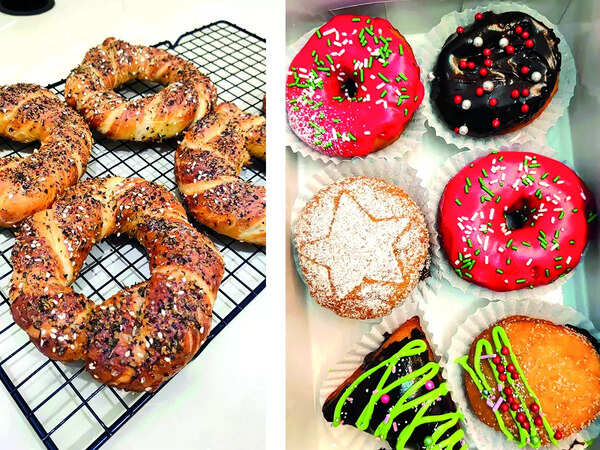 (L) Spice up the Christmas evening with Garlic pretzel wreath (R) X-Mas doughnuts will make for a perfect gift