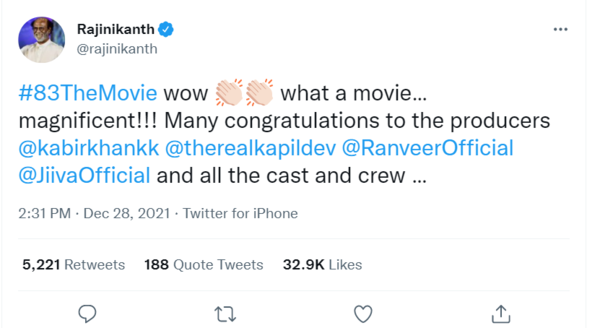 Rajinikanth's tweet