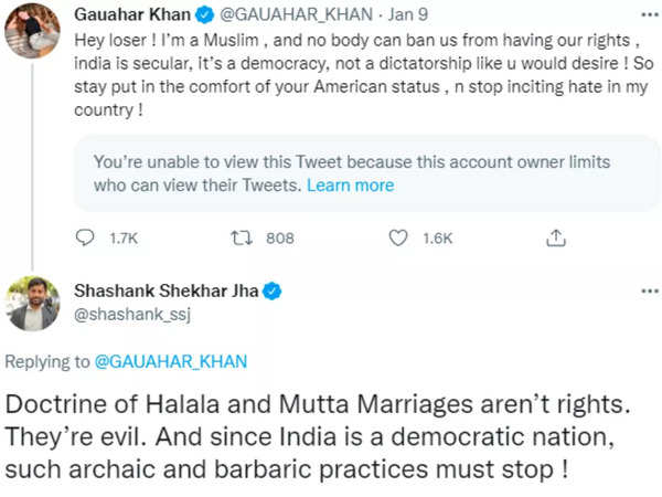 Gauahar Khan slams Twitter user for criticizing different family laws ...