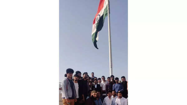 The tricolour atop Haj House