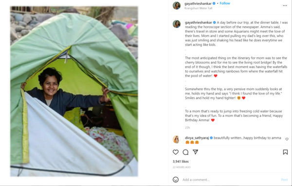 Gayathrie Shankar's birthday post for her mother